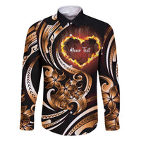 Personalised Polynesian Fiery Heart Family Matching Off Shoulder Maxi Dress and Hawaiian Shirt Passionate Love LT01 Dad's Shirt - Long Sleeve Black - Polynesian Pride