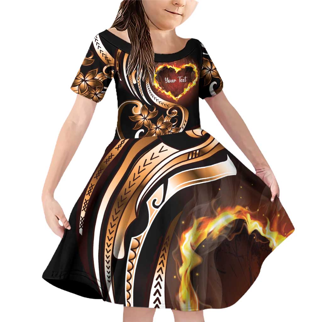 Personalised Polynesian Fiery Heart Family Matching Off Shoulder Short Dress and Hawaiian Shirt Passionate Love LT01 Daughter's Dress Black - Polynesian Pride