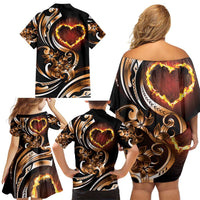 Personalised Polynesian Fiery Heart Family Matching Off Shoulder Short Dress and Hawaiian Shirt Passionate Love LT01 - Polynesian Pride