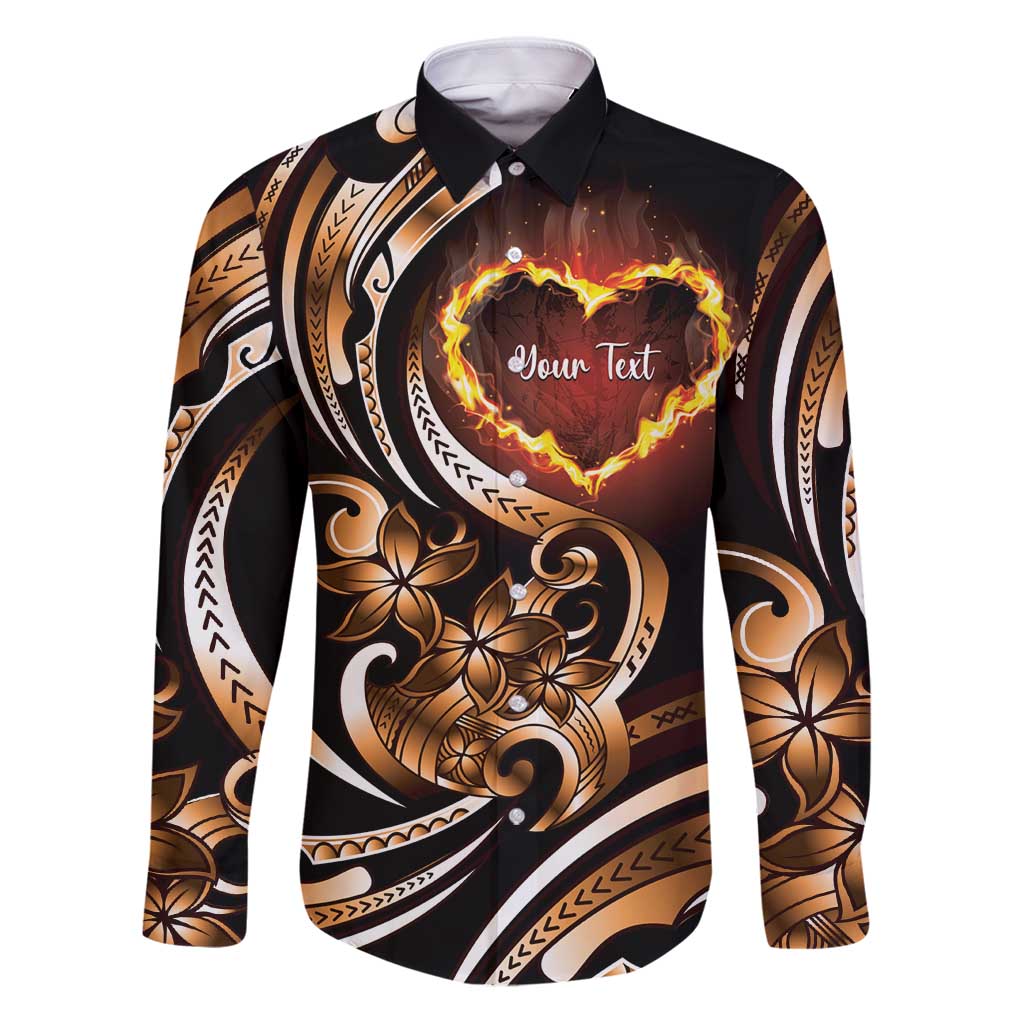 Personalised Polynesian Fiery Heart Family Matching Puletasi and Hawaiian Shirt Passionate Love LT01 Dad's Shirt - Long Sleeve Black - Polynesian Pride