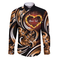 Personalised Polynesian Fiery Heart Family Matching Puletasi and Hawaiian Shirt Passionate Love LT01 Dad's Shirt - Long Sleeve Black - Polynesian Pride