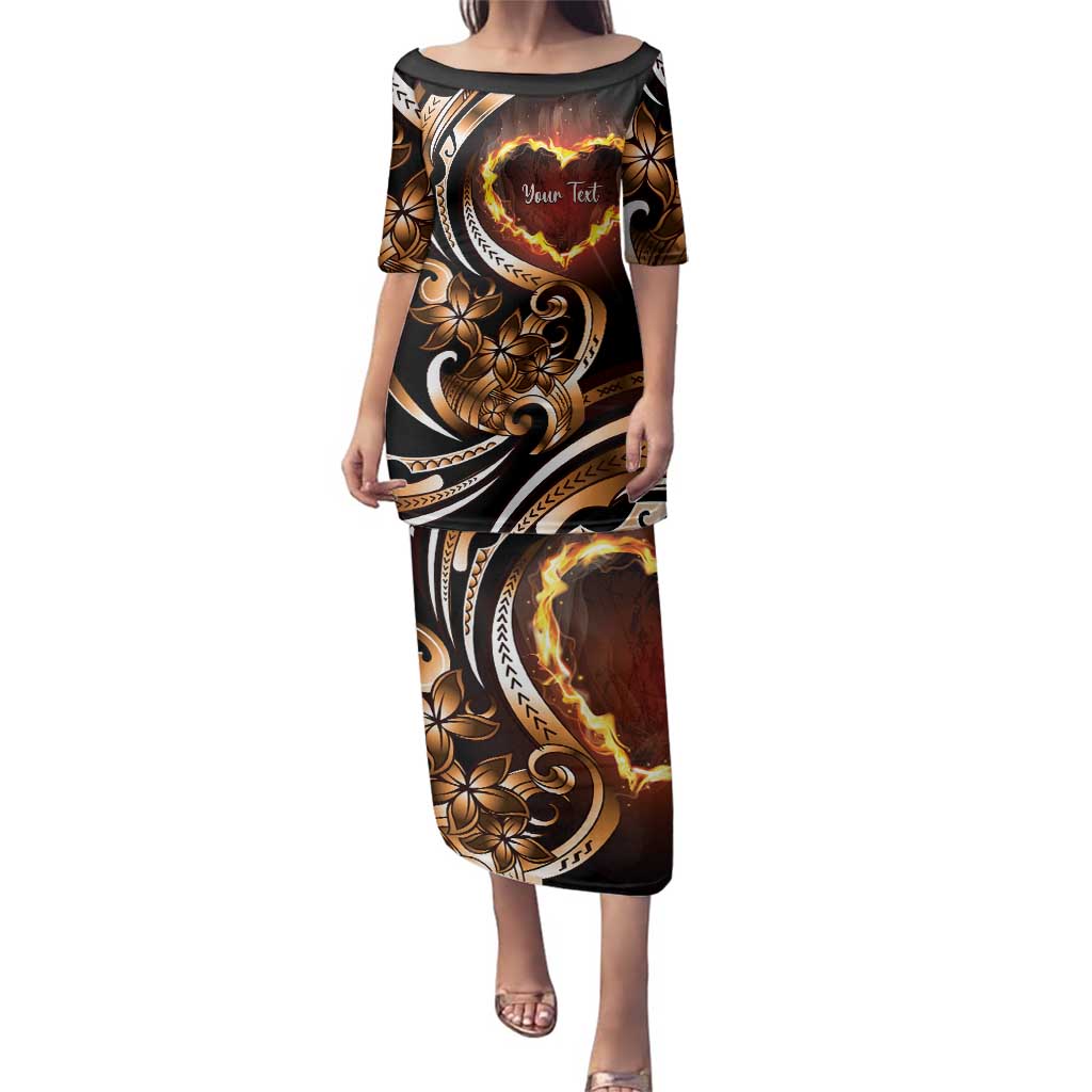 Personalised Polynesian Fiery Heart Family Matching Puletasi and Hawaiian Shirt Passionate Love LT01 Mom's Dress Black - Polynesian Pride