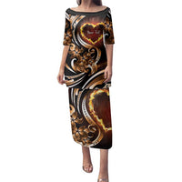 Personalised Polynesian Fiery Heart Family Matching Puletasi and Hawaiian Shirt Passionate Love LT01 Mom's Dress Black - Polynesian Pride