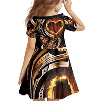 Personalised Polynesian Fiery Heart Family Matching Short Sleeve Bodycon Dress and Hawaiian Shirt Passionate Love LT01 - Polynesian Pride