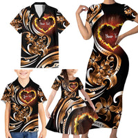 Personalised Polynesian Fiery Heart Family Matching Short Sleeve Bodycon Dress and Hawaiian Shirt Passionate Love LT01 - Polynesian Pride