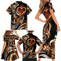 Personalised Polynesian Fiery Heart Family Matching Short Sleeve Bodycon Dress and Hawaiian Shirt Passionate Love LT01 - Polynesian Pride
