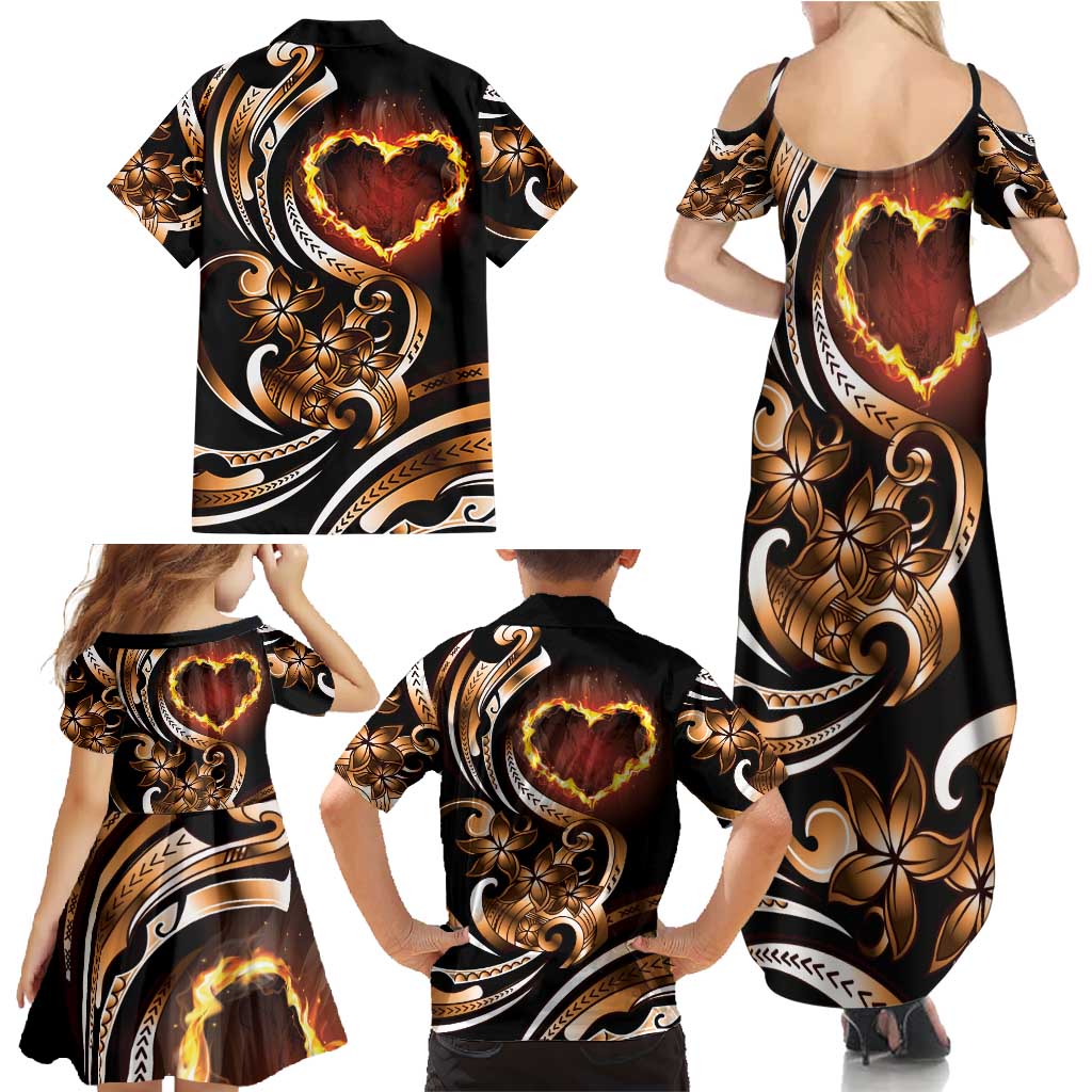 Personalised Polynesian Fiery Heart Family Matching Summer Maxi Dress and Hawaiian Shirt Passionate Love LT01 - Polynesian Pride