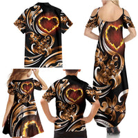 Personalised Polynesian Fiery Heart Family Matching Summer Maxi Dress and Hawaiian Shirt Passionate Love LT01 - Polynesian Pride
