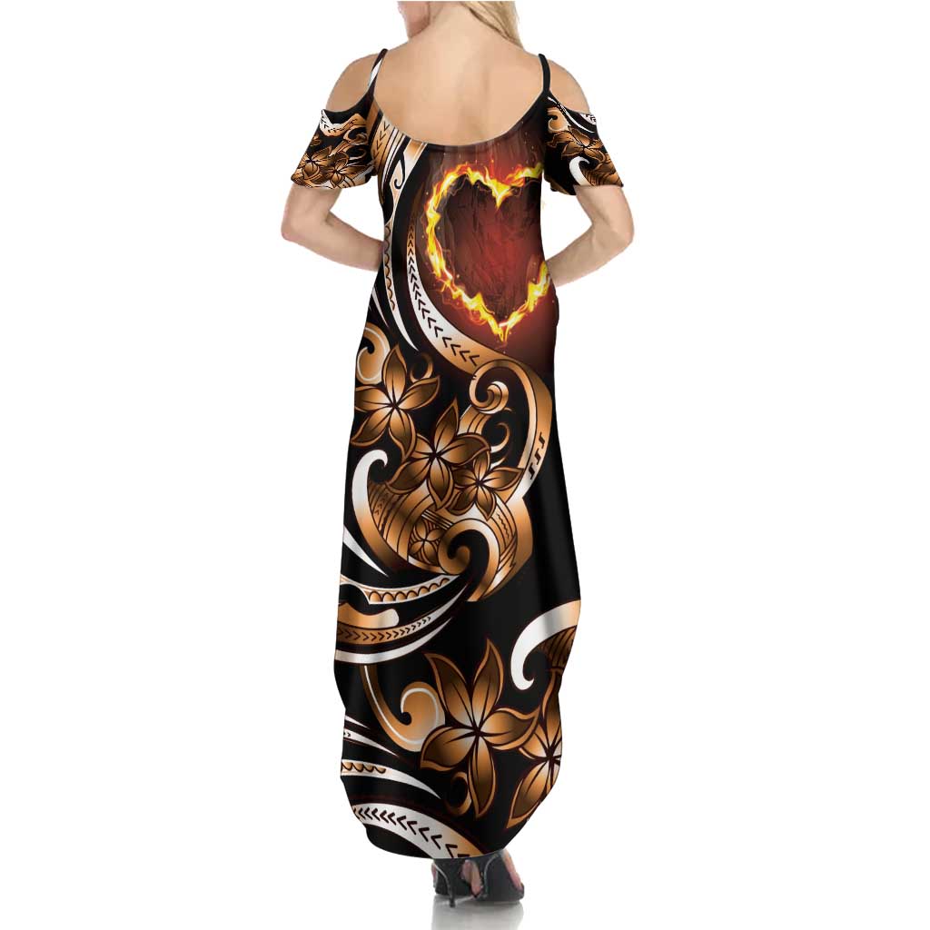 Personalised Polynesian Fiery Heart Family Matching Summer Maxi Dress and Hawaiian Shirt Passionate Love LT01 - Polynesian Pride