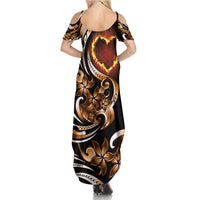 Personalised Polynesian Fiery Heart Family Matching Summer Maxi Dress and Hawaiian Shirt Passionate Love LT01 - Polynesian Pride