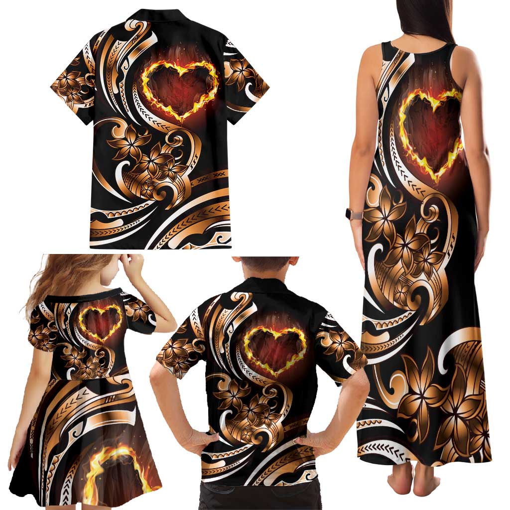 Personalised Polynesian Fiery Heart Family Matching Tank Maxi Dress and Hawaiian Shirt Passionate Love LT01 - Polynesian Pride