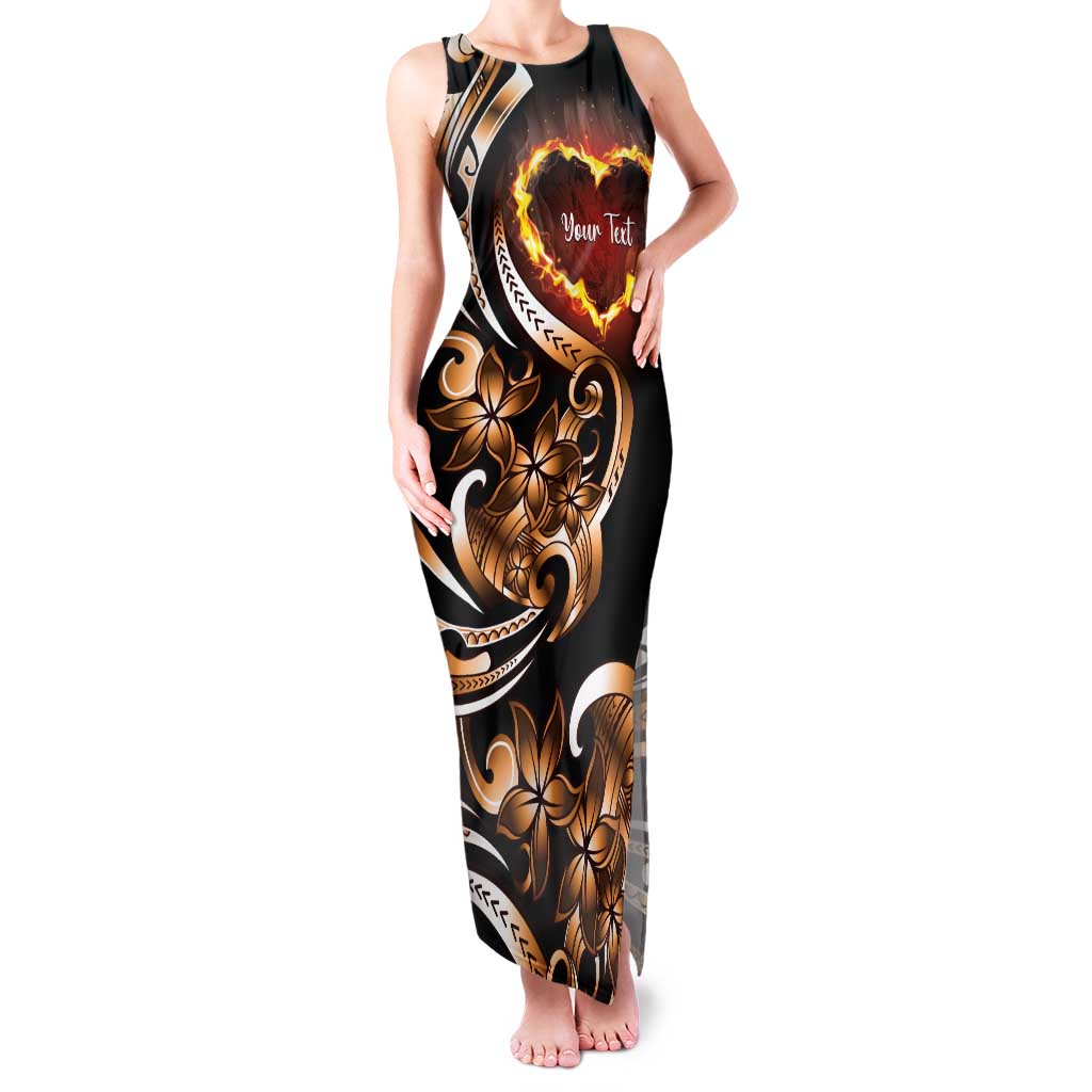 Personalised Polynesian Fiery Heart Family Matching Tank Maxi Dress and Hawaiian Shirt Passionate Love LT01 Mom's Dress Black - Polynesian Pride