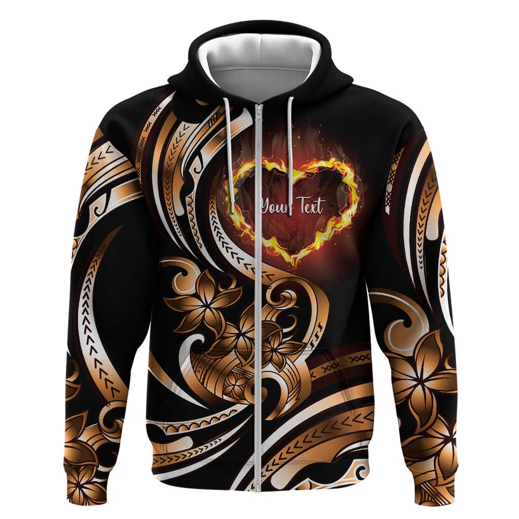 Personalised Polynesian Fiery Heart Hoodie Passionate Love LT01 Zip Hoodie Black - Polynesian Pride