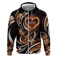 Personalised Polynesian Fiery Heart Hoodie Passionate Love LT01 Zip Hoodie Black - Polynesian Pride