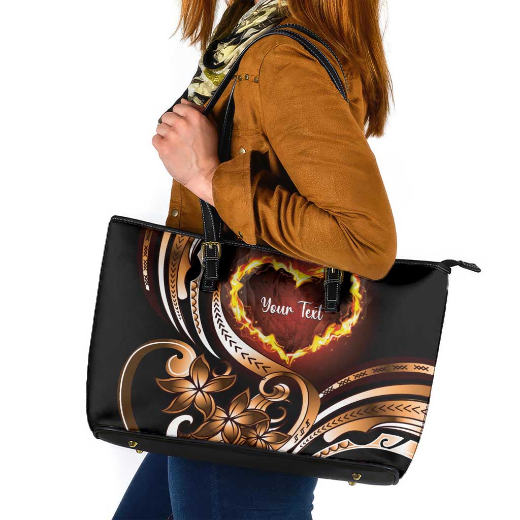 Personalised Polynesian Fiery Heart Leather Tote Bag Passionate Love LT01 Black - Polynesian Pride