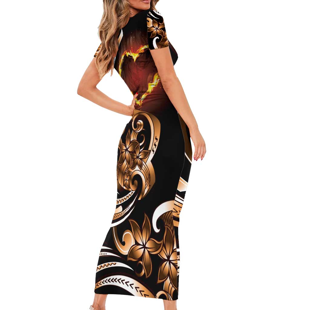 Personalised Polynesian Fiery Heart Short Sleeve Bodycon Dress Passionate Love