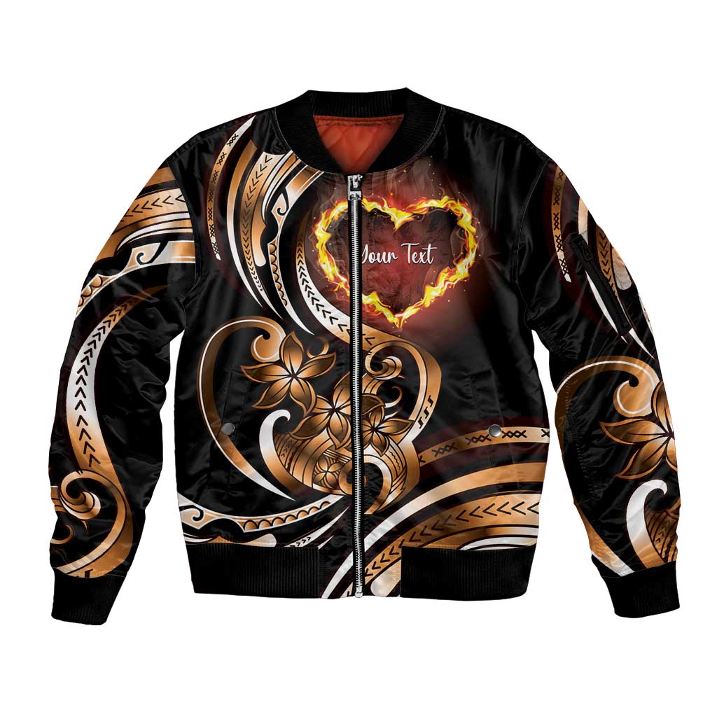 Personalised Polynesian Fiery Heart Sleeve Zip Bomber Jacket Passionate Love LT01 Unisex Black - Polynesian Pride