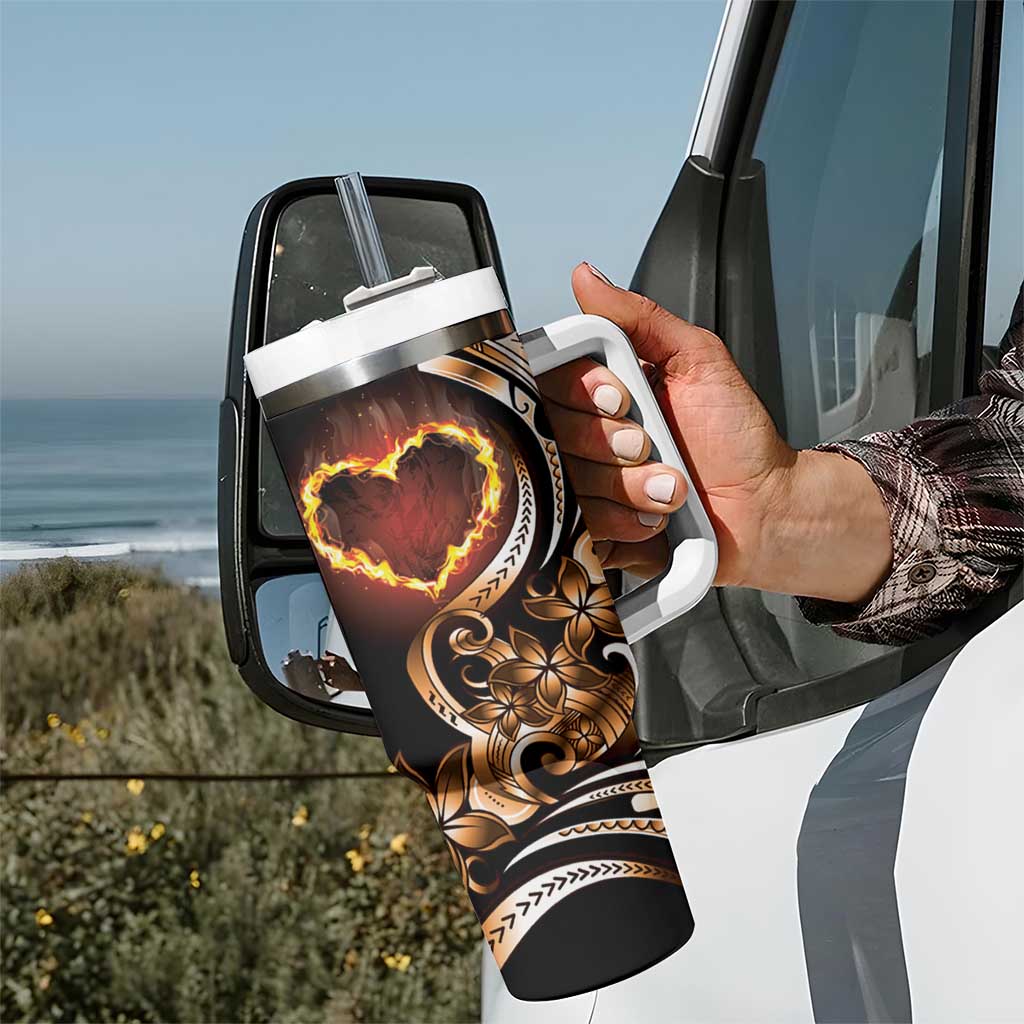 Personalised Polynesian Fiery Heart Tumbler With Handle Passionate Love