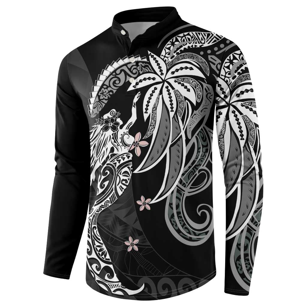 Polynesian Mermaid Plumeria Tribal Tattoo Button Sweatshirt