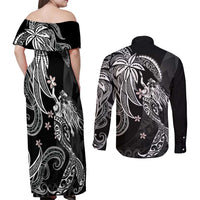 Polynesian Mermaid Plumeria Tribal Tattoo Couples Matching Off Shoulder Maxi Dress and Long Sleeve Button Shirt LT01 - Polynesian Pride