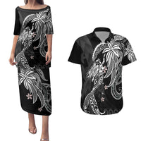 Polynesian Mermaid Plumeria Tribal Tattoo Couples Matching Puletasi and Hawaiian Shirt LT01 Black - Polynesian Pride