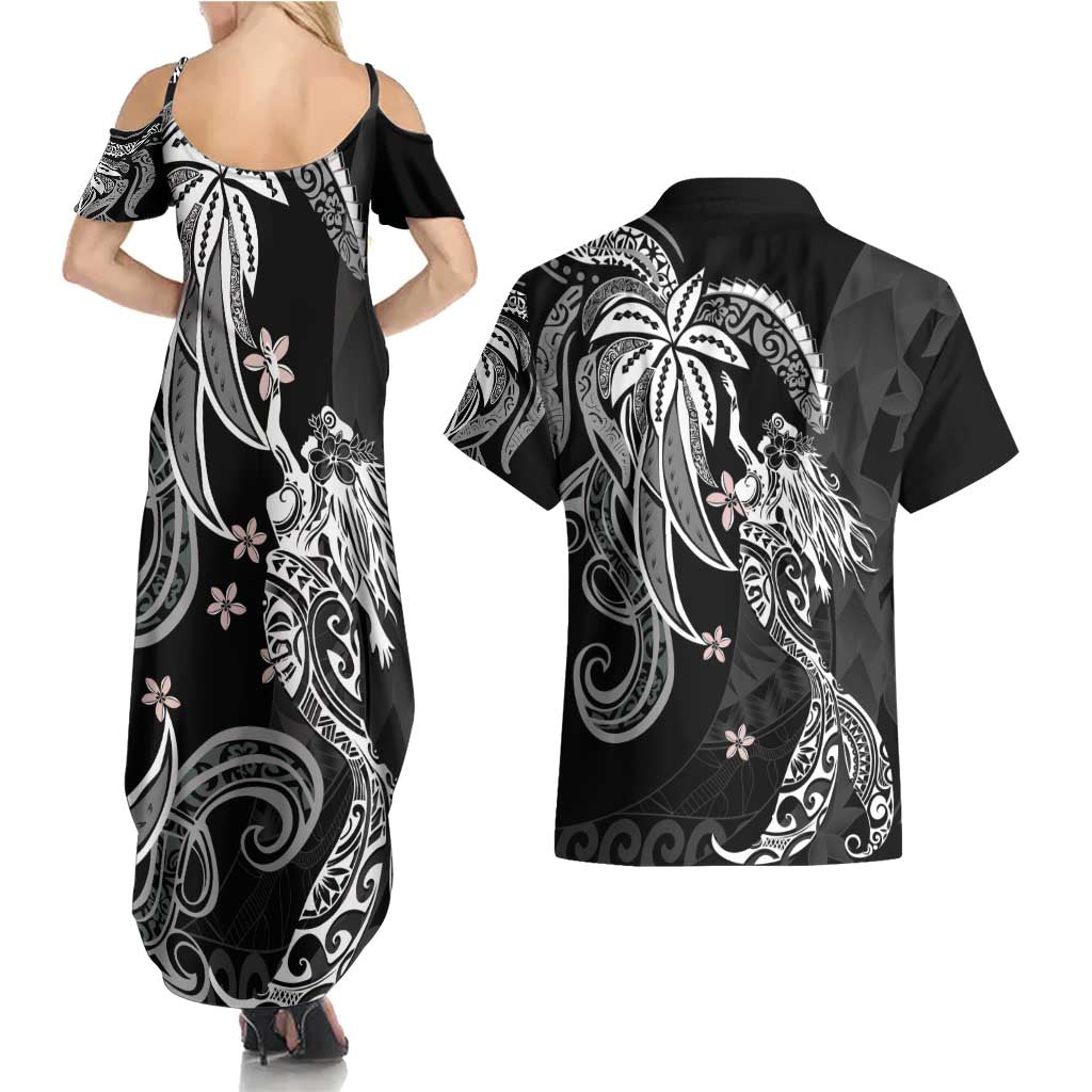 Polynesian Mermaid Plumeria Tribal Tattoo Couples Matching Summer Maxi Dress and Hawaiian Shirt LT01 - Polynesian Pride