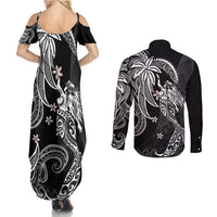 Polynesian Mermaid Plumeria Tribal Tattoo Couples Matching Summer Maxi Dress and Long Sleeve Button Shirt LT01 - Polynesian Pride