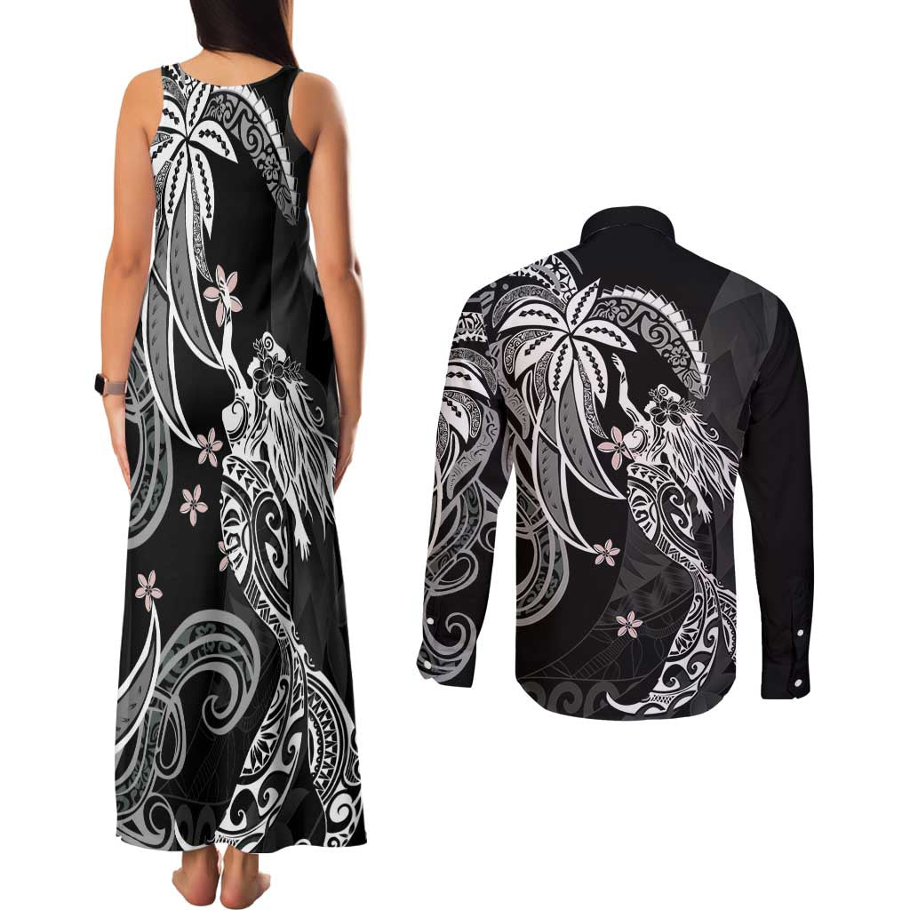 Polynesian Mermaid Plumeria Tribal Tattoo Couples Matching Tank Maxi Dress and Long Sleeve Button Shirt LT01 - Polynesian Pride