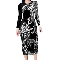 Polynesian Mermaid Plumeria Tribal Tattoo Family Matching Long Sleeve Bodycon Dress and Hawaiian Shirt LT01 Mom's Dress Black - Polynesian Pride