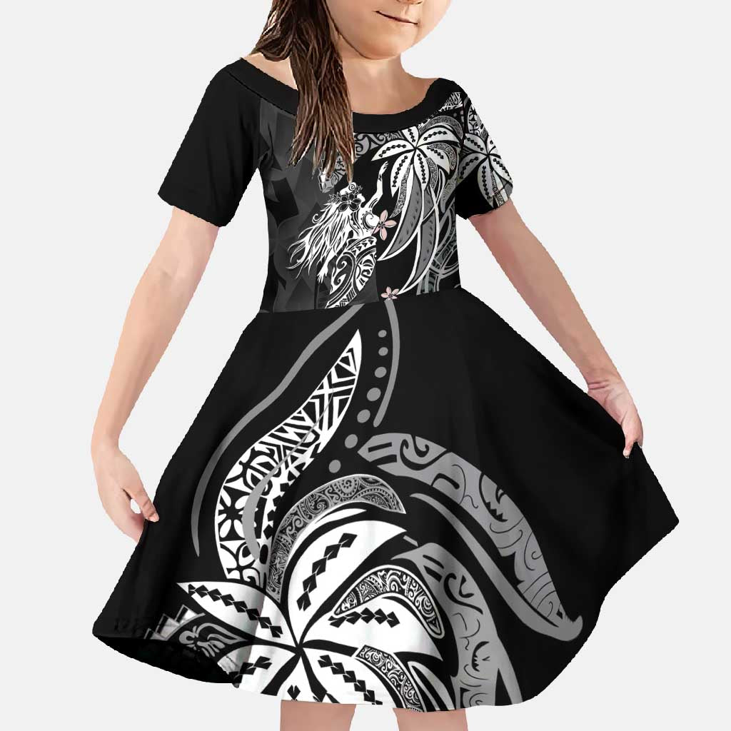 Polynesian Mermaid Plumeria Tribal Tattoo Family Matching Mermaid Dress and Hawaiian Shirt LT01 Daughter's Dress Black - Polynesian Pride