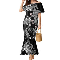 Polynesian Mermaid Plumeria Tribal Tattoo Family Matching Mermaid Dress and Hawaiian Shirt LT01 Mom's Dress Black - Polynesian Pride
