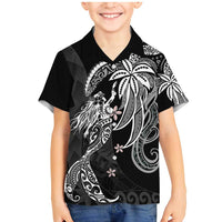 Polynesian Mermaid Plumeria Tribal Tattoo Family Matching Mermaid Dress and Hawaiian Shirt LT01 Son's Shirt Black - Polynesian Pride