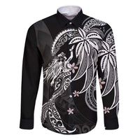 Polynesian Mermaid Plumeria Tribal Tattoo Family Matching Off The Shoulder Long Sleeve Dress and Hawaiian Shirt LT01 Dad's Shirt - Long Sleeve Black - Polynesian Pride