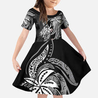 Polynesian Mermaid Plumeria Tribal Tattoo Family Matching Off Shoulder Maxi Dress and Hawaiian Shirt LT01 Daughter's Dress Black - Polynesian Pride
