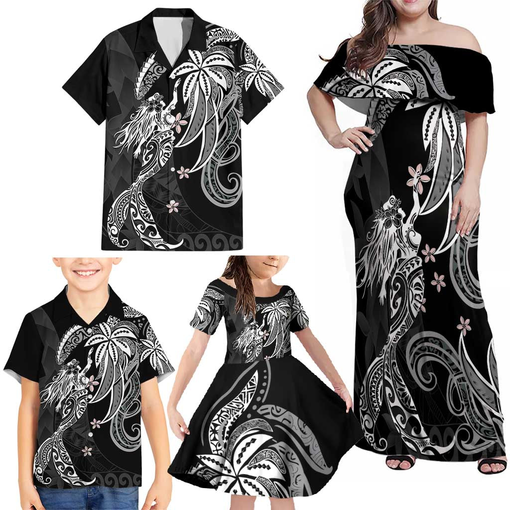 Polynesian Mermaid Plumeria Tribal Tattoo Family Matching Off Shoulder Maxi Dress and Hawaiian Shirt LT01 - Polynesian Pride