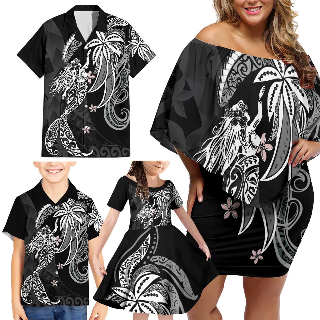 Polynesian Mermaid Plumeria Tribal Tattoo Family Matching Off Shoulder Short Dress and Hawaiian Shirt LT01 - Polynesian Pride