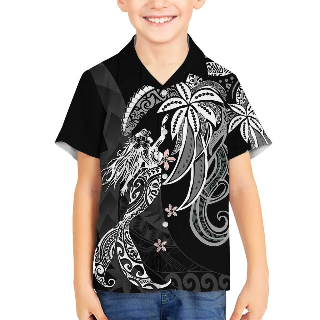 Polynesian Mermaid Plumeria Tribal Tattoo Family Matching Off Shoulder Short Dress and Hawaiian Shirt LT01 Son's Shirt Black - Polynesian Pride