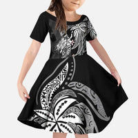 Polynesian Mermaid Plumeria Tribal Tattoo Family Matching Puletasi and Hawaiian Shirt LT01 Daughter's Dress Black - Polynesian Pride
