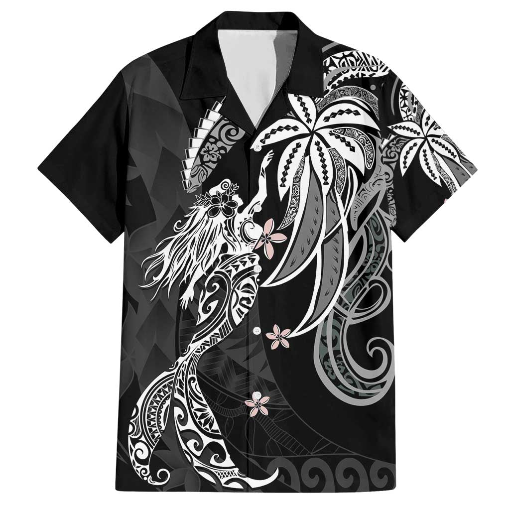 Polynesian Mermaid Plumeria Tribal Tattoo Family Matching Short Sleeve Bodycon Dress and Hawaiian Shirt LT01 Dad's Shirt - Short Sleeve Black - Polynesian Pride