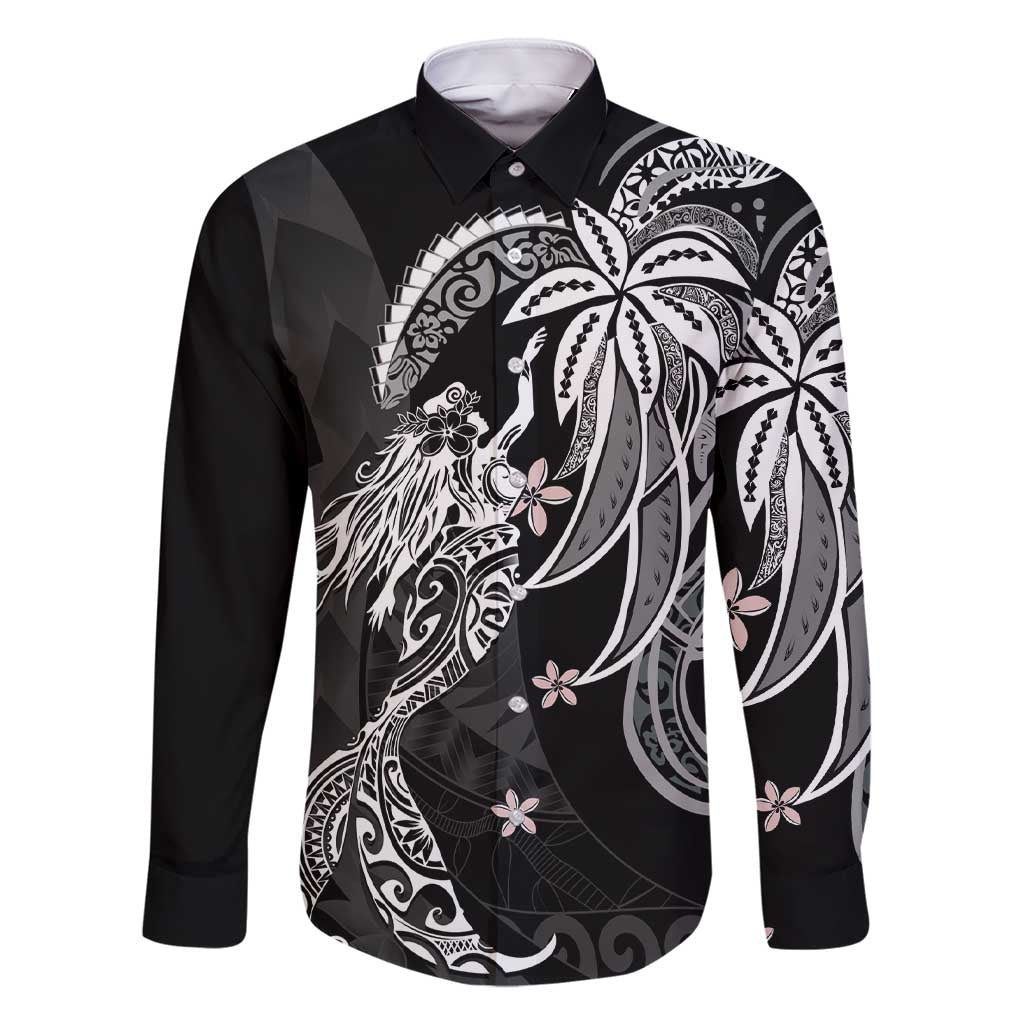 Polynesian Mermaid Plumeria Tribal Tattoo Family Matching Short Sleeve Bodycon Dress and Hawaiian Shirt LT01 Dad's Shirt - Long Sleeve Black - Polynesian Pride