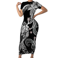 Polynesian Mermaid Plumeria Tribal Tattoo Family Matching Short Sleeve Bodycon Dress and Hawaiian Shirt LT01 Mom's Dress Black - Polynesian Pride