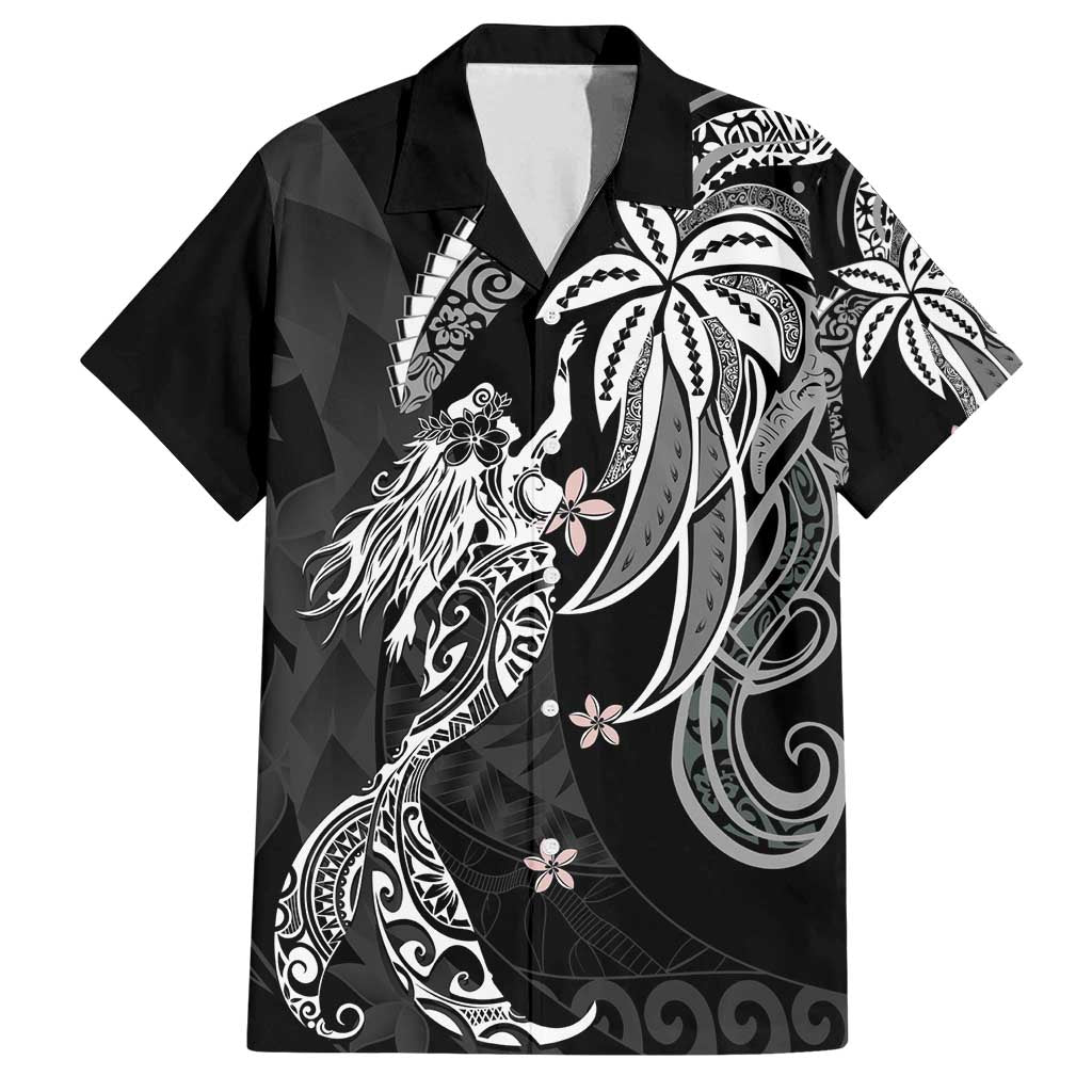 Polynesian Mermaid Plumeria Tribal Tattoo Family Matching Summer Maxi Dress and Hawaiian Shirt LT01 Dad's Shirt - Short Sleeve Black - Polynesian Pride
