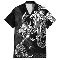 Polynesian Mermaid Plumeria Tribal Tattoo Family Matching Summer Maxi Dress and Hawaiian Shirt LT01 Dad's Shirt - Short Sleeve Black - Polynesian Pride