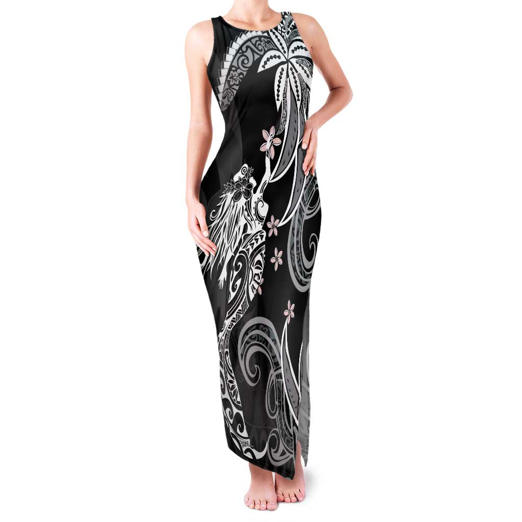 Polynesian Mermaid Plumeria Tribal Tattoo Family Matching Tank Maxi Dress and Hawaiian Shirt LT01 Mom's Dress Black - Polynesian Pride