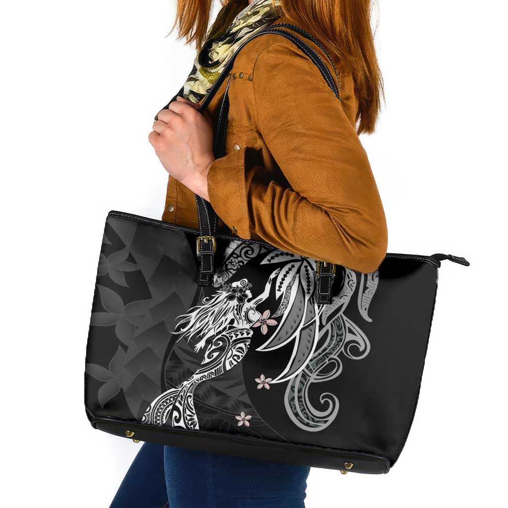 Polynesian Mermaid Plumeria Tribal Tattoo Leather Tote Bag LT01 Black - Polynesian Pride