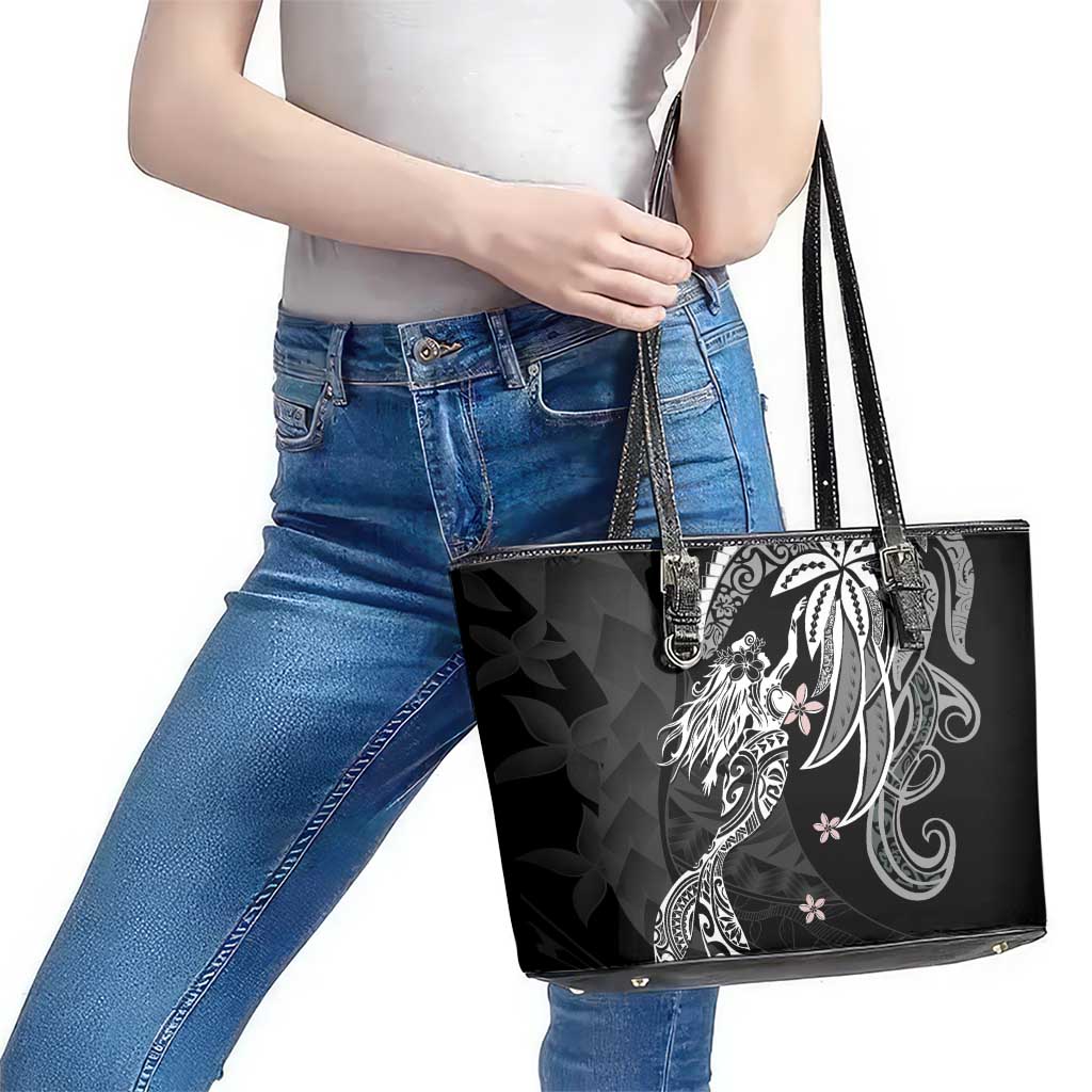 Polynesian Mermaid Plumeria Tribal Tattoo Leather Tote Bag