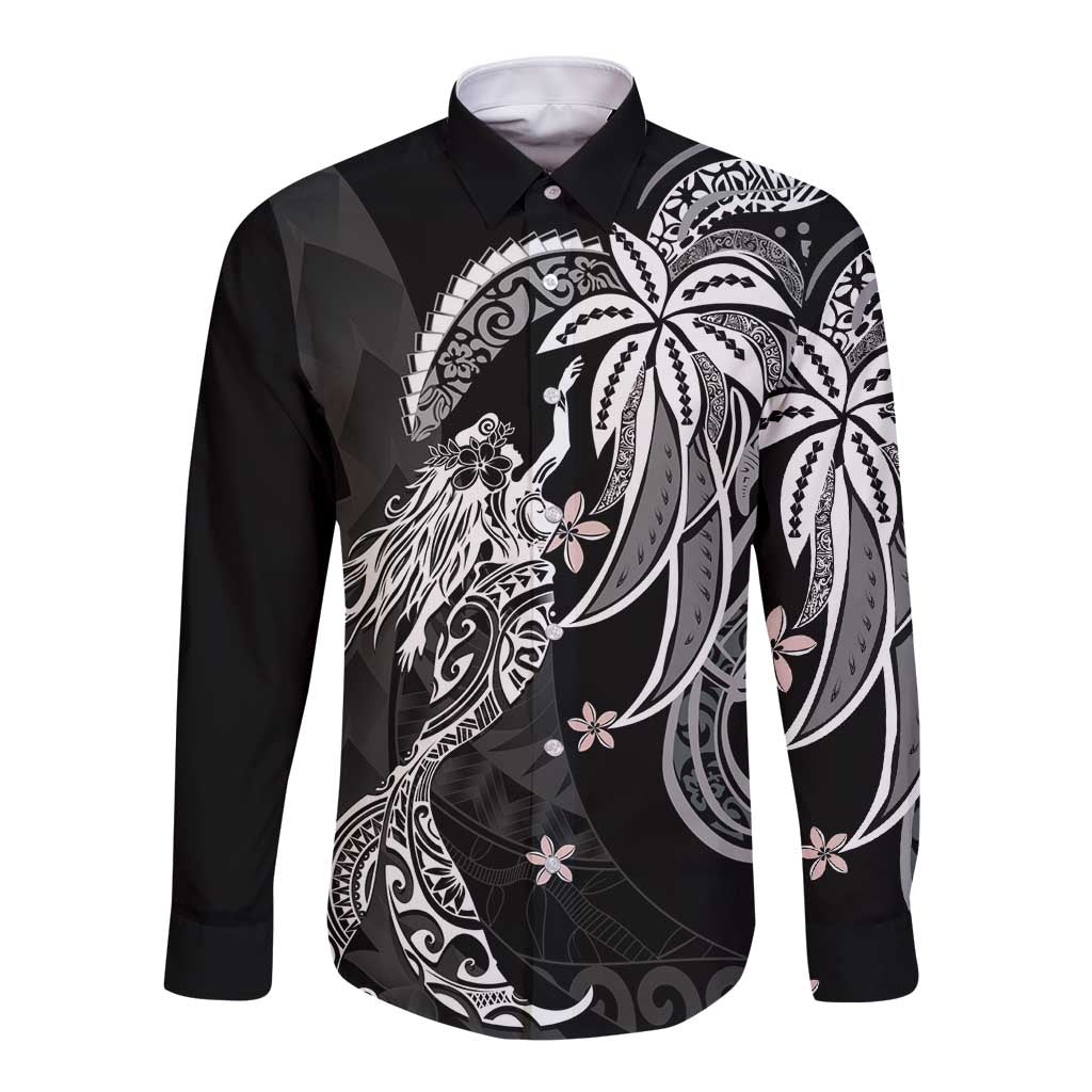 Polynesian Mermaid Plumeria Tribal Tattoo Long Sleeve Button Shirt