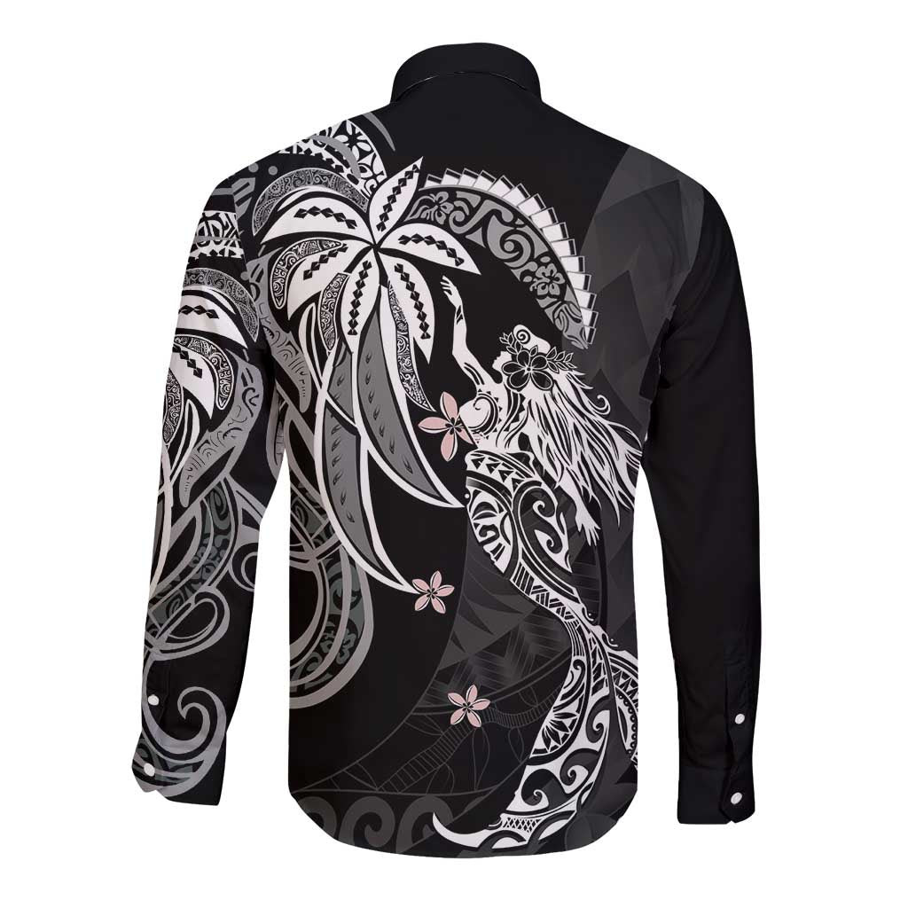 Polynesian Mermaid Plumeria Tribal Tattoo Long Sleeve Button Shirt