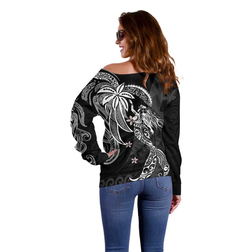 Polynesian Mermaid Plumeria Tribal Tattoo Off Shoulder Sweater