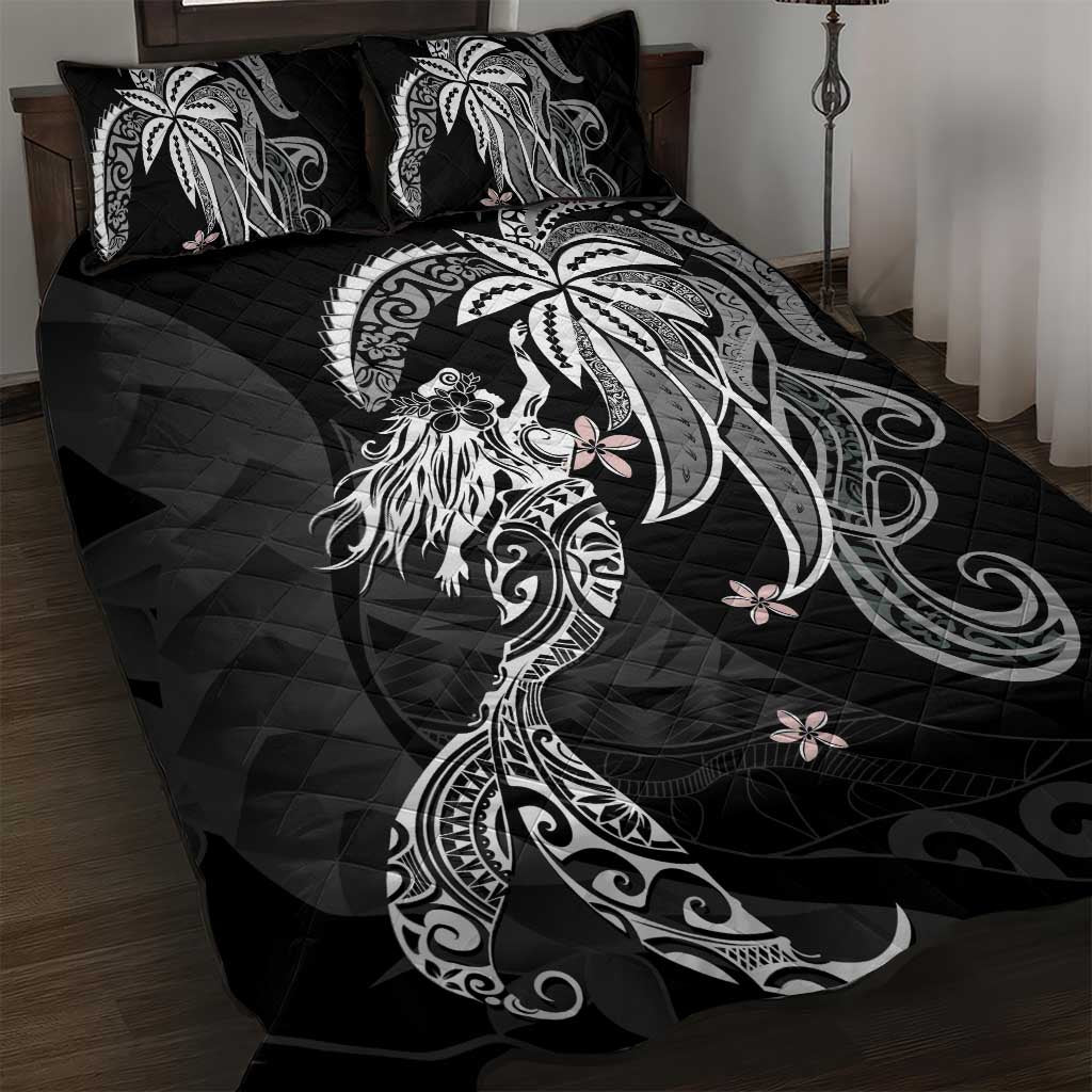 Polynesian Mermaid Plumeria Tribal Tattoo Quilt Bed Set LT01 Black - Polynesian Pride